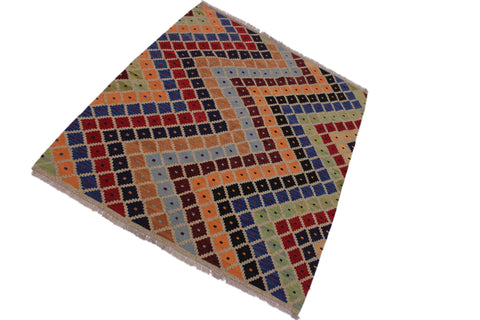 handmade Modern Kilim Gray Red Hand-Woven RECTANGLE 100% WOOL area rug 5 x 6
