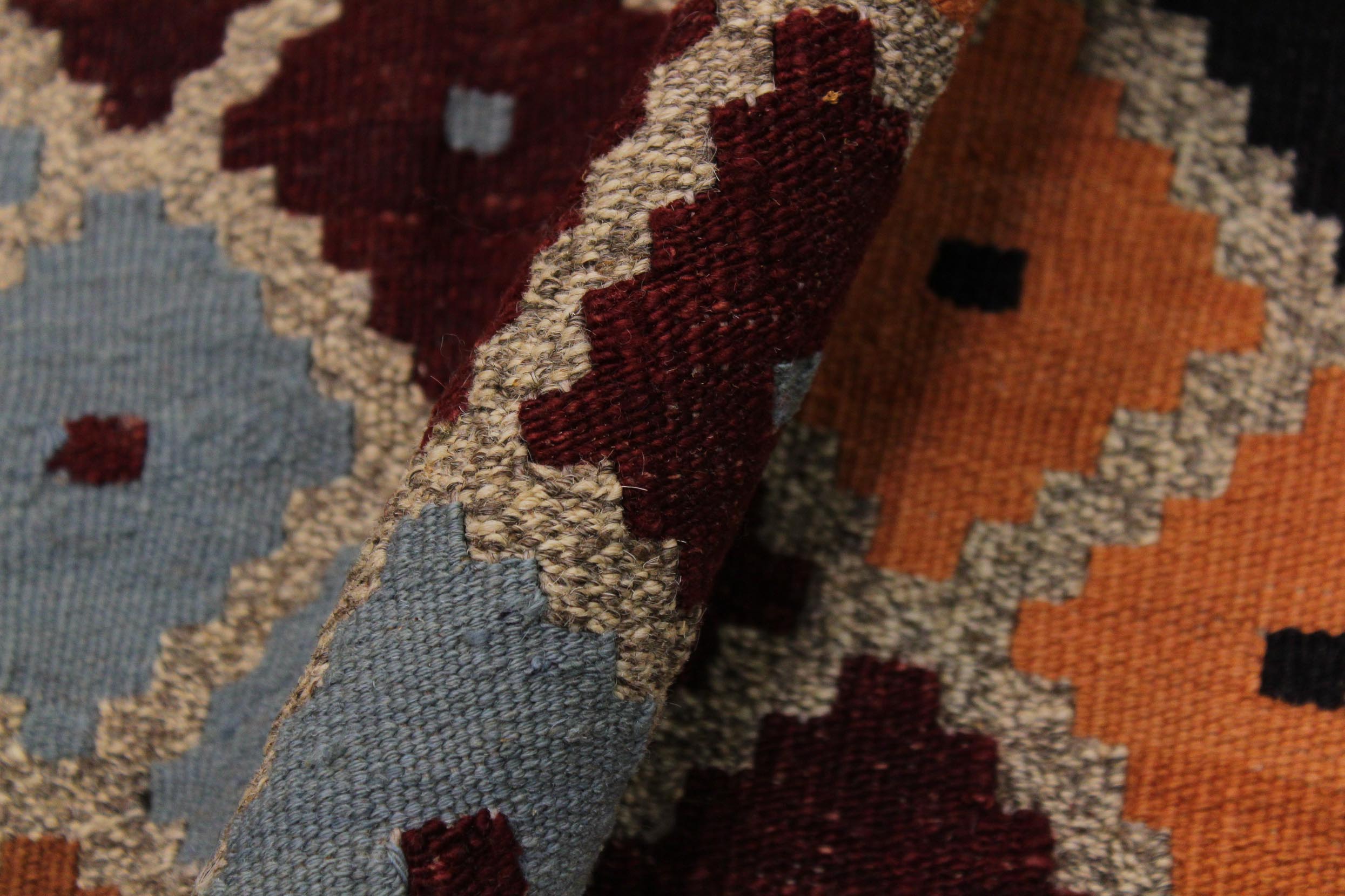 handmade Modern Kilim Gray Red Hand-Woven RECTANGLE 100% WOOL area rug 5 x 6