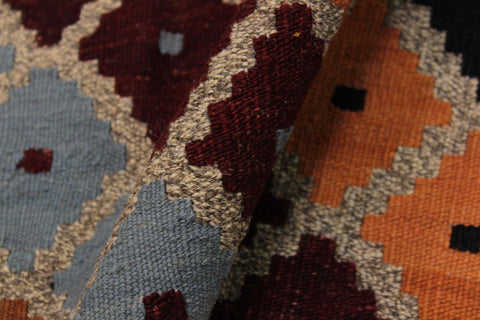 handmade Modern Kilim Gray Red Hand-Woven RECTANGLE 100% WOOL area rug 5 x 6
