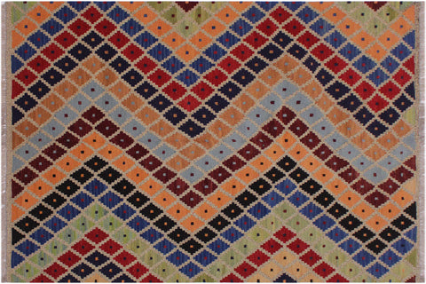 handmade Modern Kilim Gray Red Hand-Woven RECTANGLE 100% WOOL area rug 5 x 6