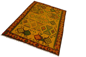 handmade Geometric Kilim Gold Rust Hand-Woven RECTANGLE 100% WOOL area rug 8 x 11