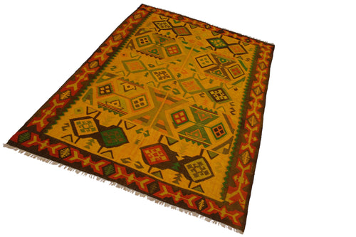 handmade Geometric Kilim Gold Rust Hand-Woven RECTANGLE 100% WOOL area rug 8 x 11