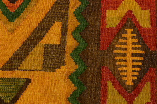 handmade Geometric Kilim Gold Rust Hand-Woven RECTANGLE 100% WOOL area rug 8 x 11