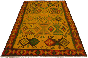 handmade Geometric Kilim Gold Rust Hand-Woven RECTANGLE 100% WOOL area rug 8 x 11
