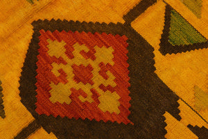 handmade Geometric Kilim Gold Rust Hand-Woven RECTANGLE 100% WOOL area rug 8 x 11