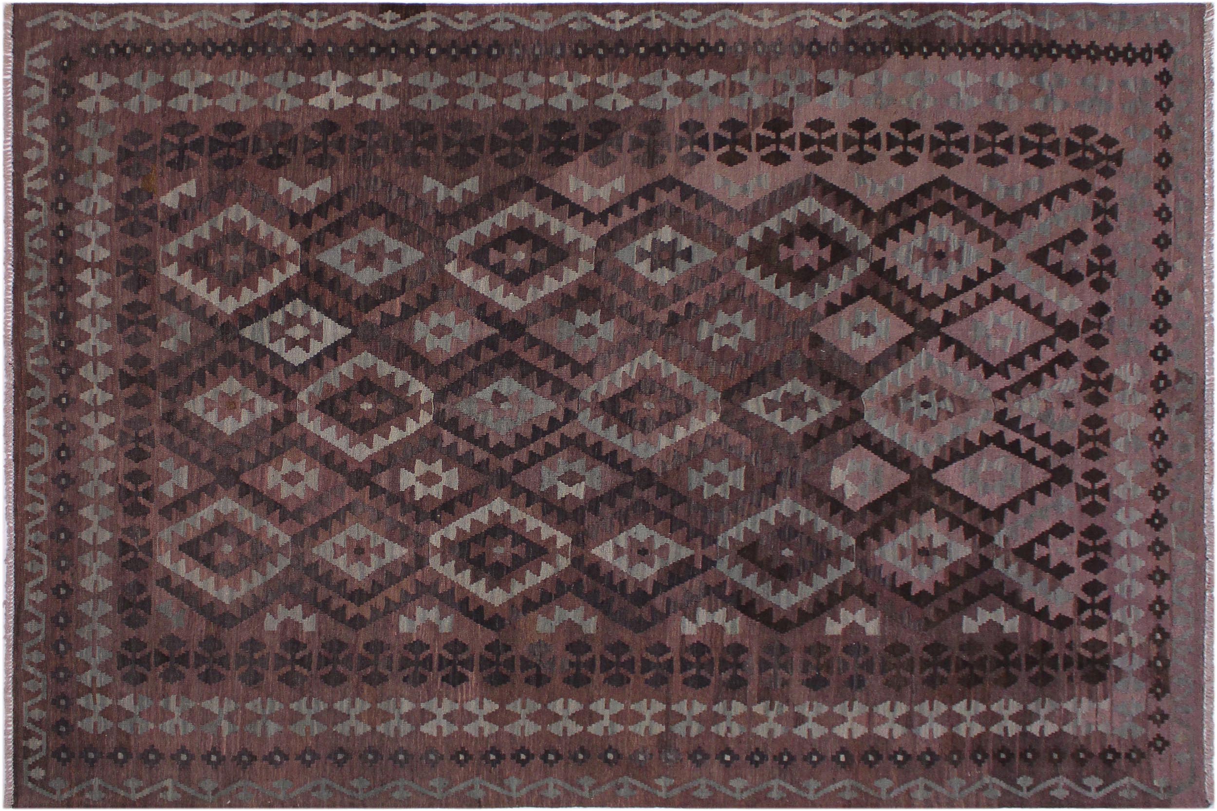handmade Modern Kilim Brown Gray Hand-Woven RECTANGLE 100% WOOL area rug 7' x 10'