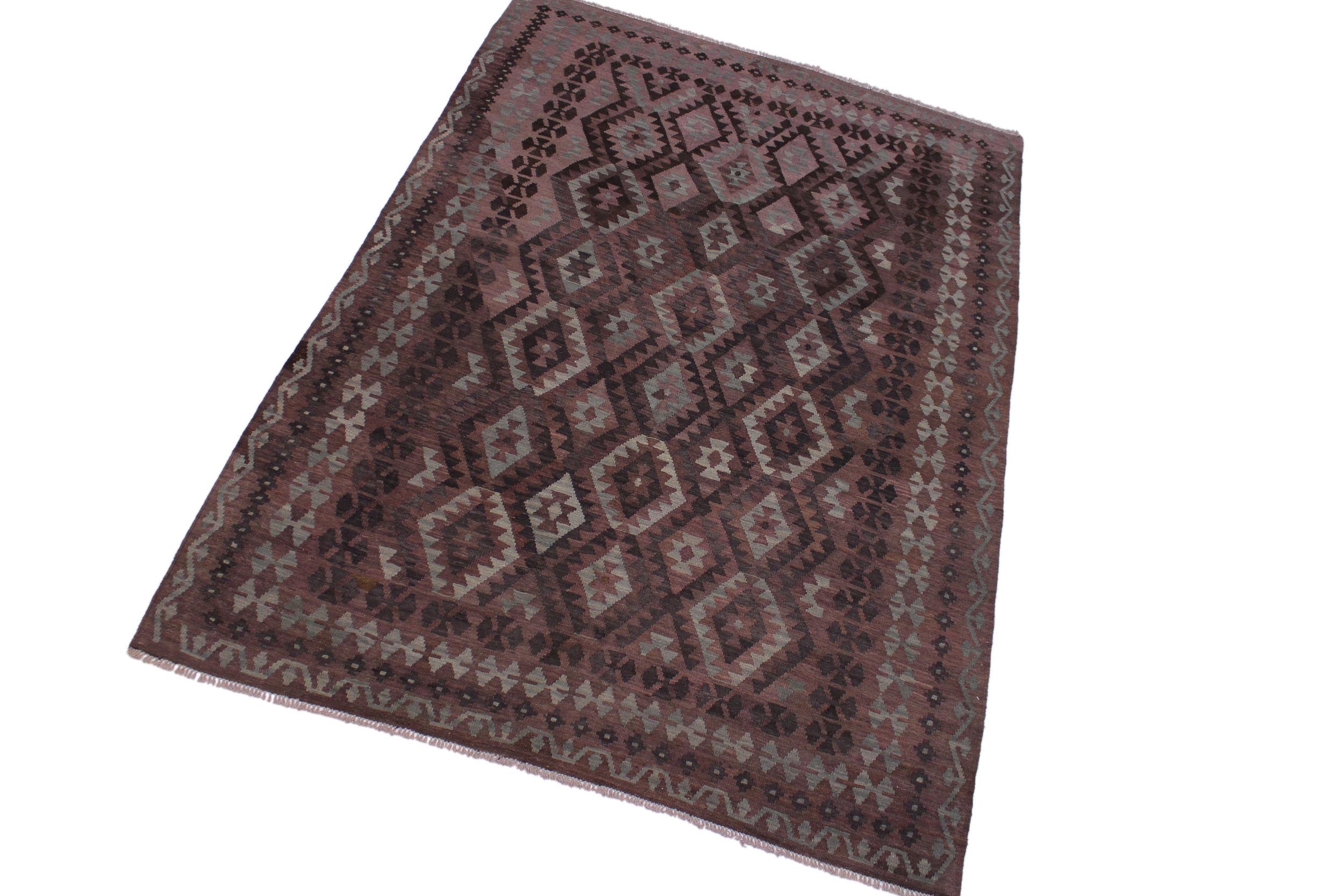 handmade Modern Kilim Brown Gray Hand-Woven RECTANGLE 100% WOOL area rug 7' x 10'