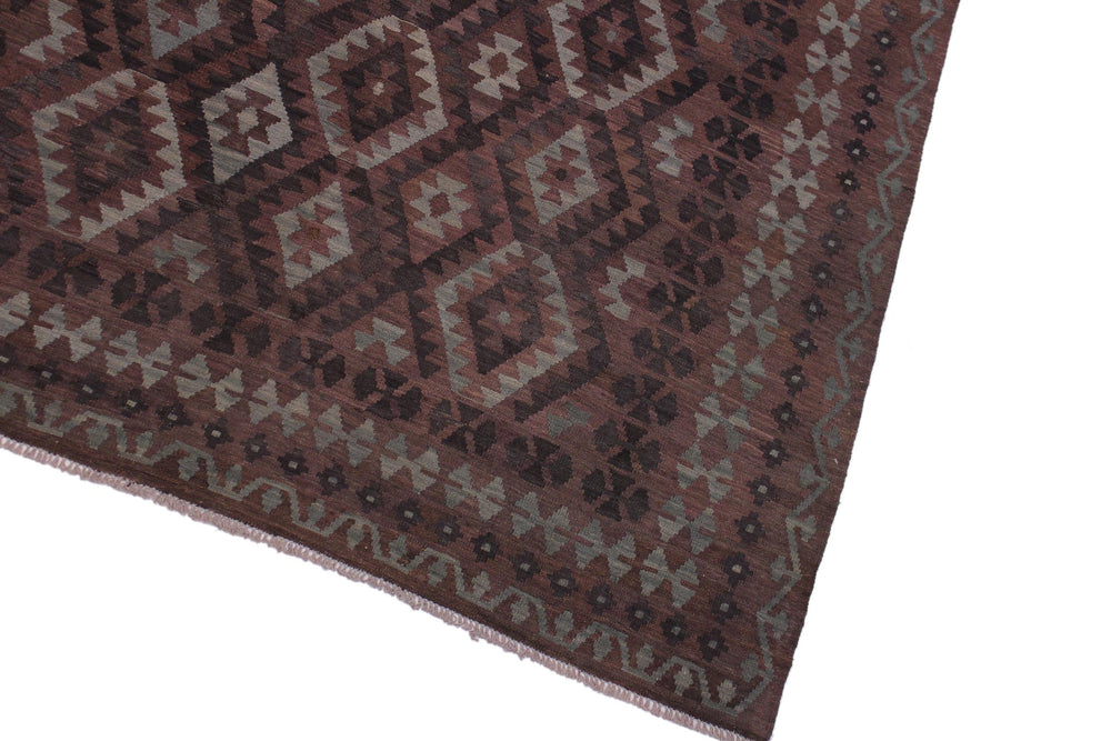 handmade Modern Kilim Brown Gray Hand-Woven RECTANGLE 100% WOOL area rug 7' x 10'