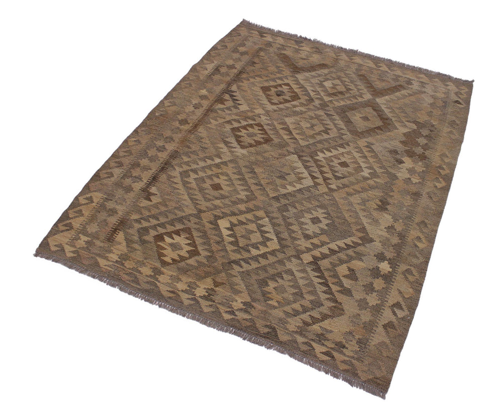 handmade Modern Kilim Tan Brown Hand-Woven RECTANGLE 100% WOOL area rug 5' x 7'