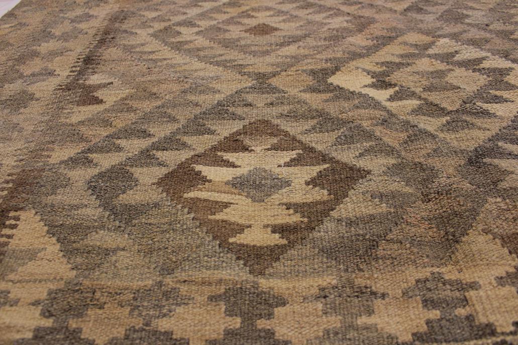 Flat Weave Kilim Antique Navaho Vintage handmade Geometric Kilim Tan Brown Hand-Woven Rectangle 100% Wool Area Rug 5x7 