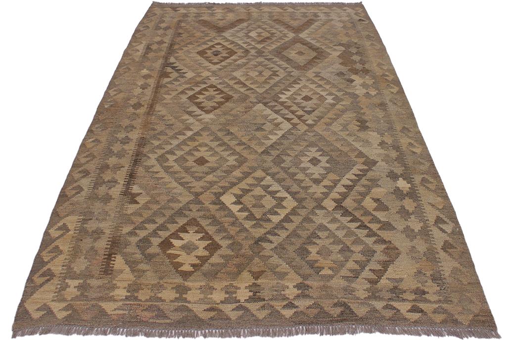 Flat Weave Kilim Antique Navaho Vintage handmade Geometric Kilim Tan Brown Hand-Woven Rectangle 100% Wool Area Rug 5x7 