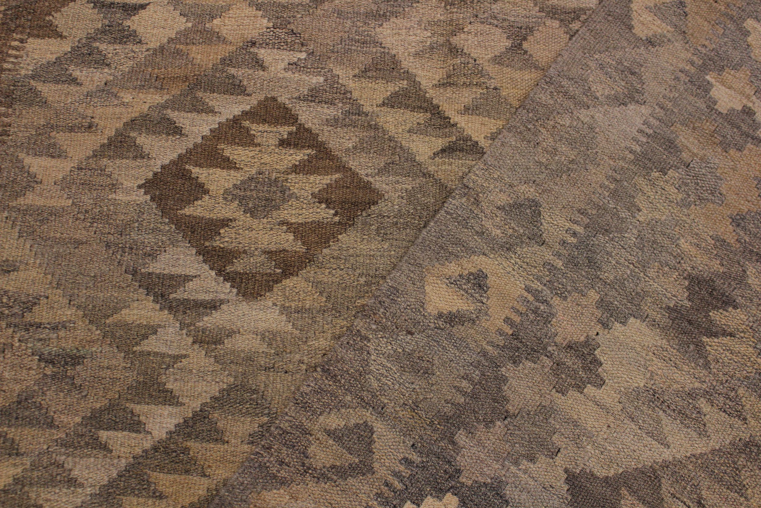 handmade Modern Kilim Tan Brown Hand-Woven RECTANGLE 100% WOOL area rug 5' x 7'