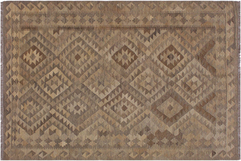 handmade Modern Kilim Tan Brown Hand-Woven RECTANGLE 100% WOOL area rug 5' x 7'