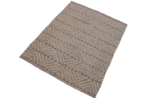 handmade Modern Kilim Grey Beige Hand-Woven RECTANGLE 100% WOOL area rug 5x7