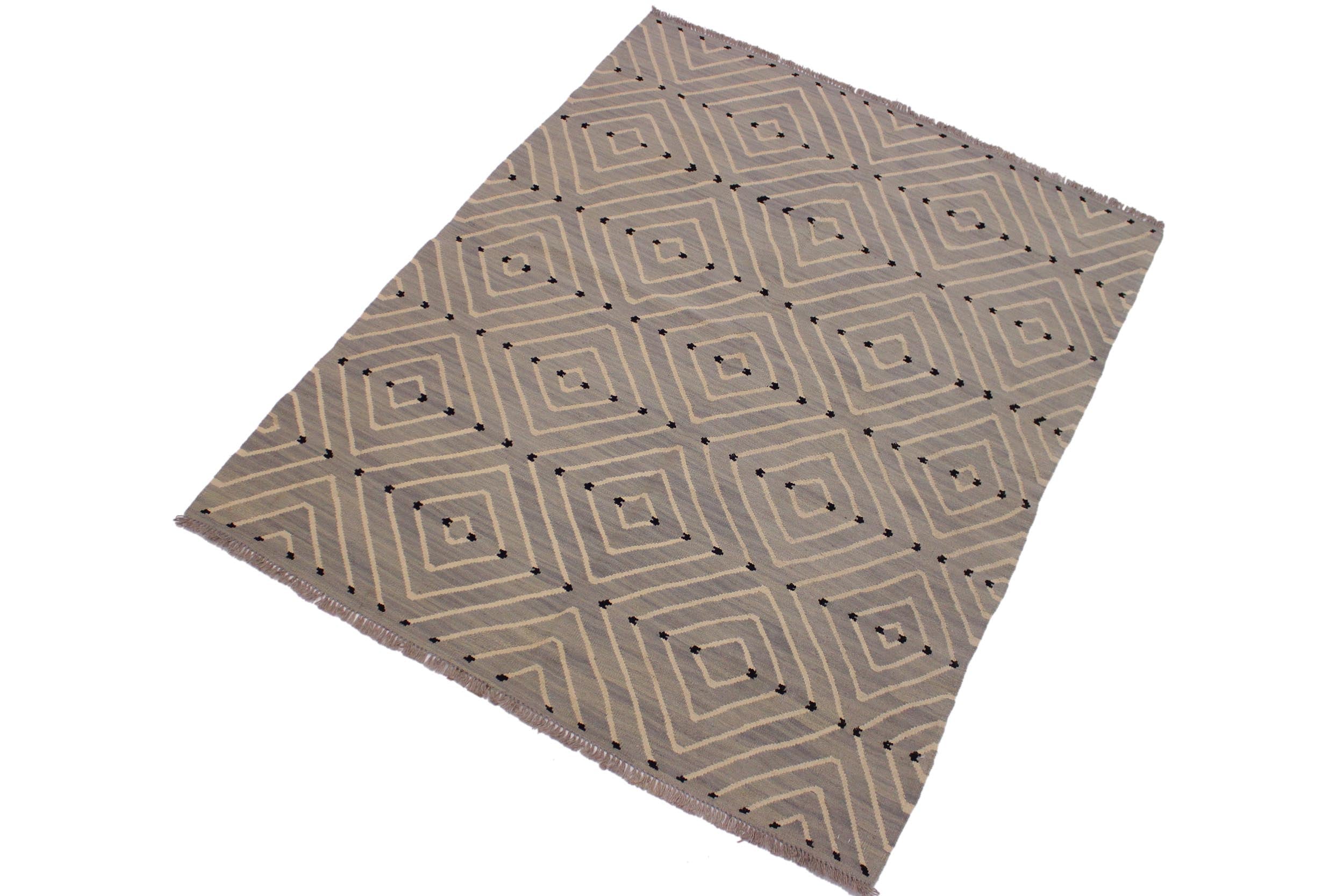 handmade Modern Kilim Grey Beige Hand-Woven RECTANGLE 100% WOOL area rug 5x7