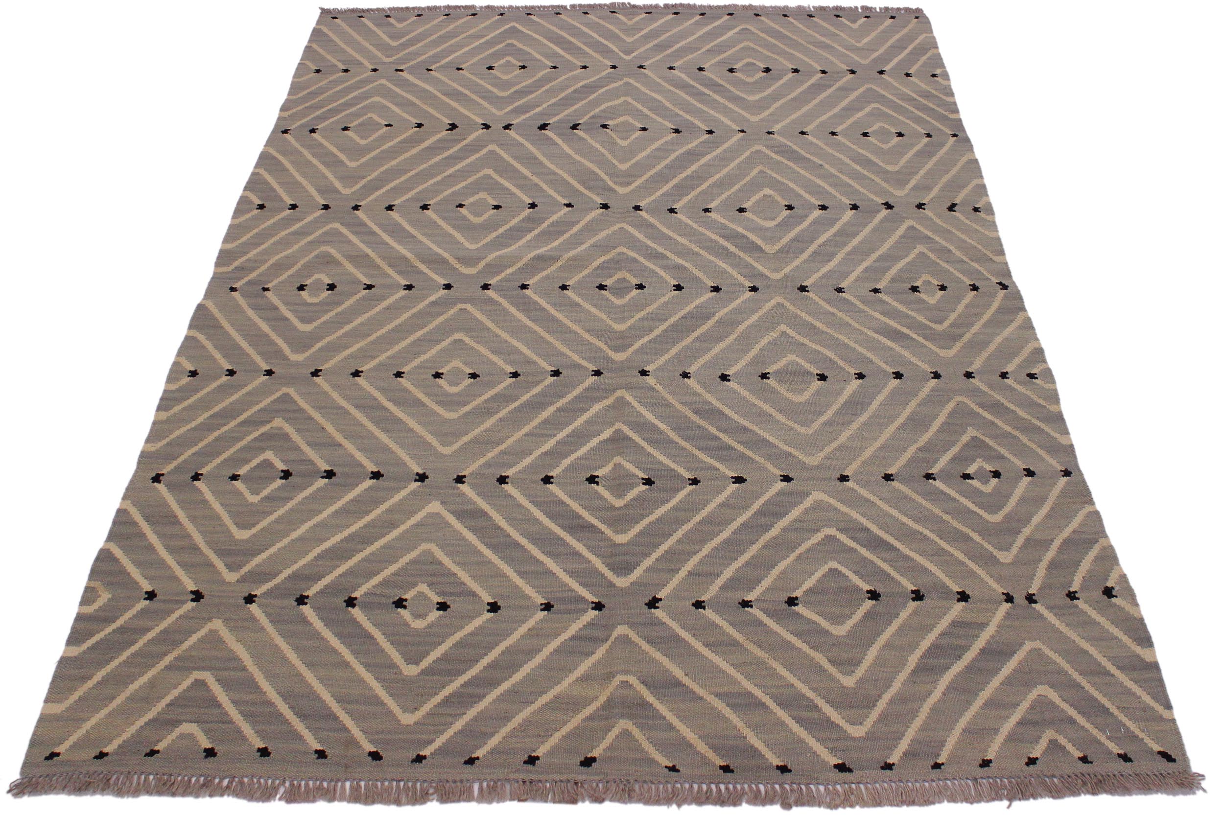 handmade Modern Kilim Grey Beige Hand-Woven RECTANGLE 100% WOOL area rug 5x7