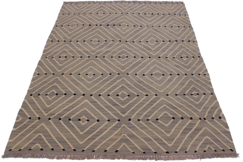 handmade Modern Kilim Grey Beige Hand-Woven RECTANGLE 100% WOOL area rug 5x7