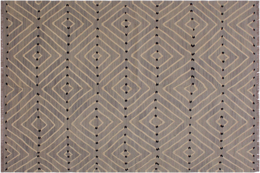 handmade Modern Kilim Grey Beige Hand-Woven RECTANGLE 100% WOOL area rug 5x7