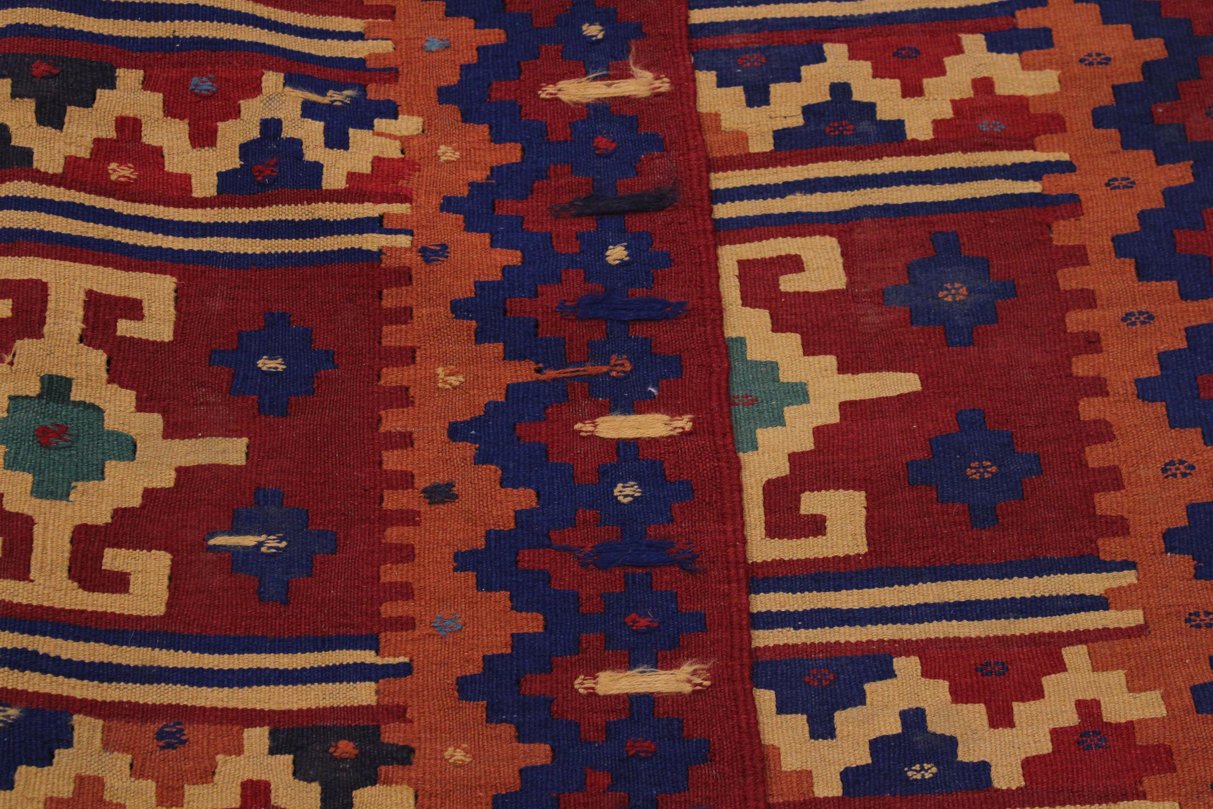 handmade Geometric Kilim Red Blue Hand-Woven RECTANGLE 100% WOOL area rug 4' x 7'