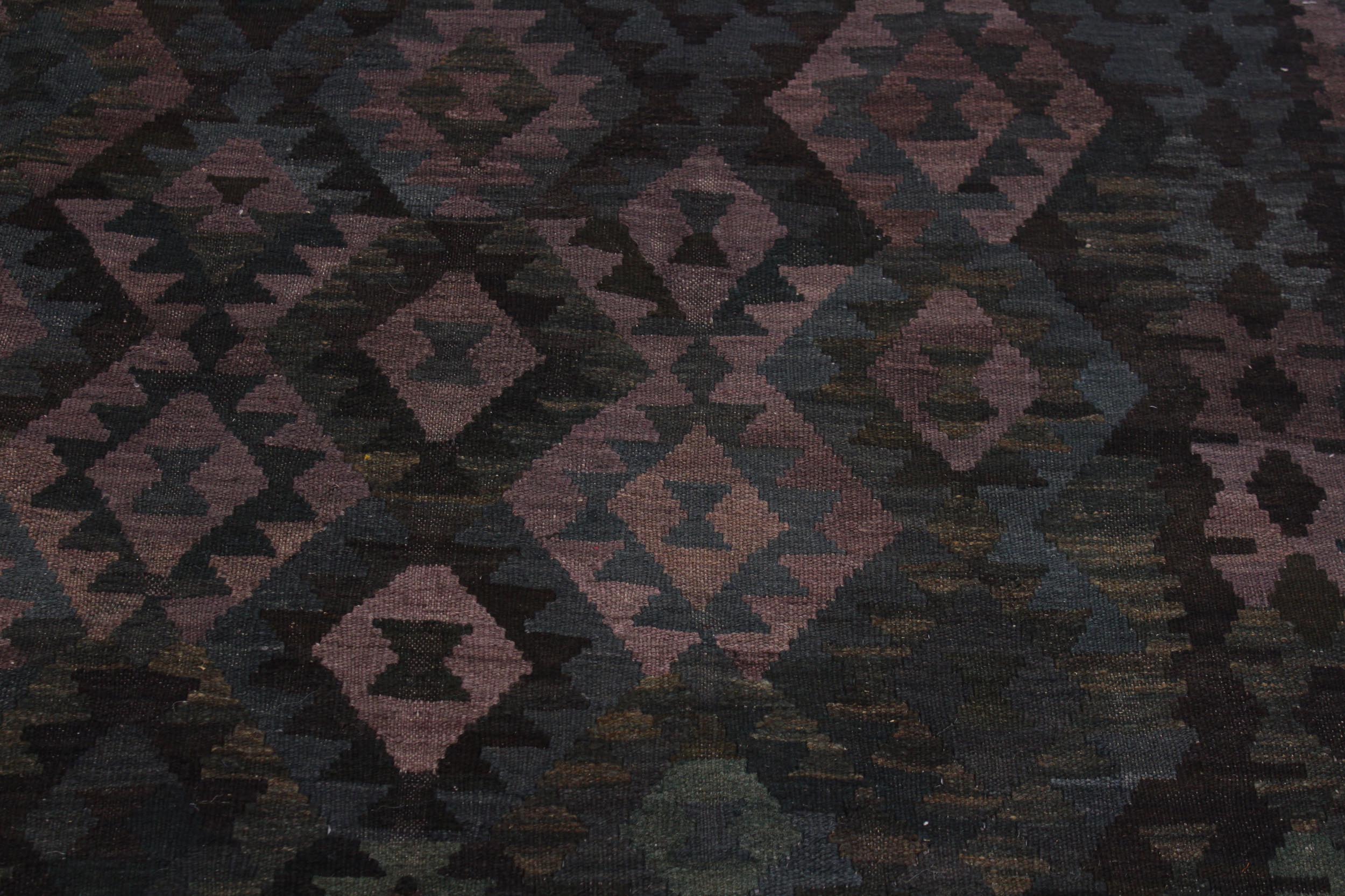 handmade Modern Kilim Brown Green Hand-Woven RECTANGLE 100% WOOL area rug 7' x 10'
