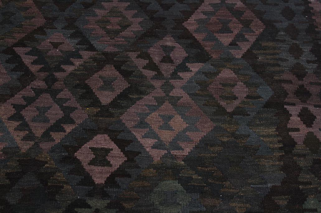 Flat Weave Kilim Antique Navaho Vintage handmade Geometric Kilim Brown Green Hand-Woven Rectangle 100% Wool Area Rug 7x10 