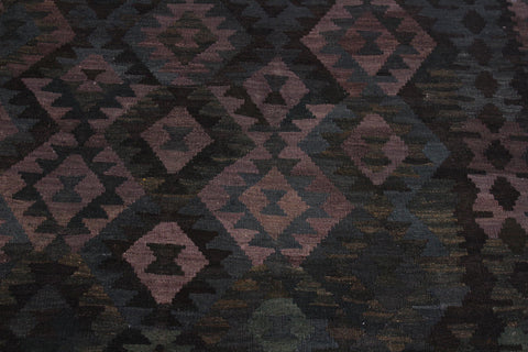 handmade Modern Kilim Brown Green Hand-Woven RECTANGLE 100% WOOL area rug 7' x 10'