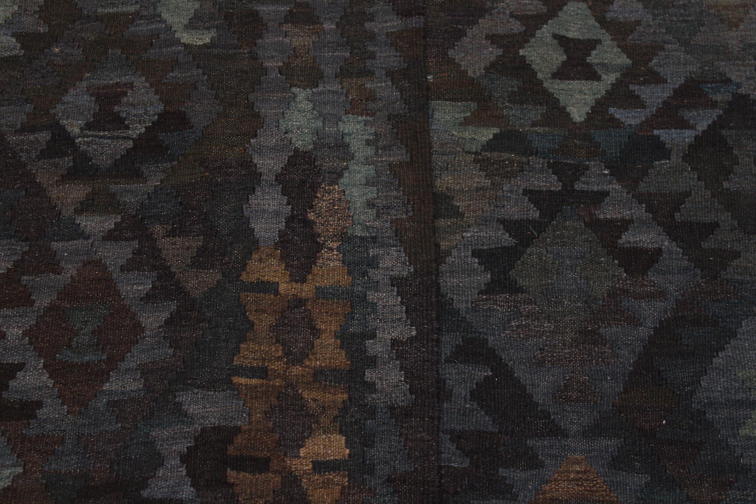 handmade Modern Kilim Brown Green Hand-Woven RECTANGLE 100% WOOL area rug 7' x 10'