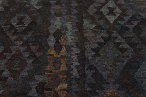 handmade Modern Kilim Brown Green Hand-Woven RECTANGLE 100% WOOL area rug 7' x 10'