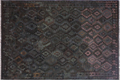 handmade Modern Kilim Brown Green Hand-Woven RECTANGLE 100% WOOL area rug 7' x 10'