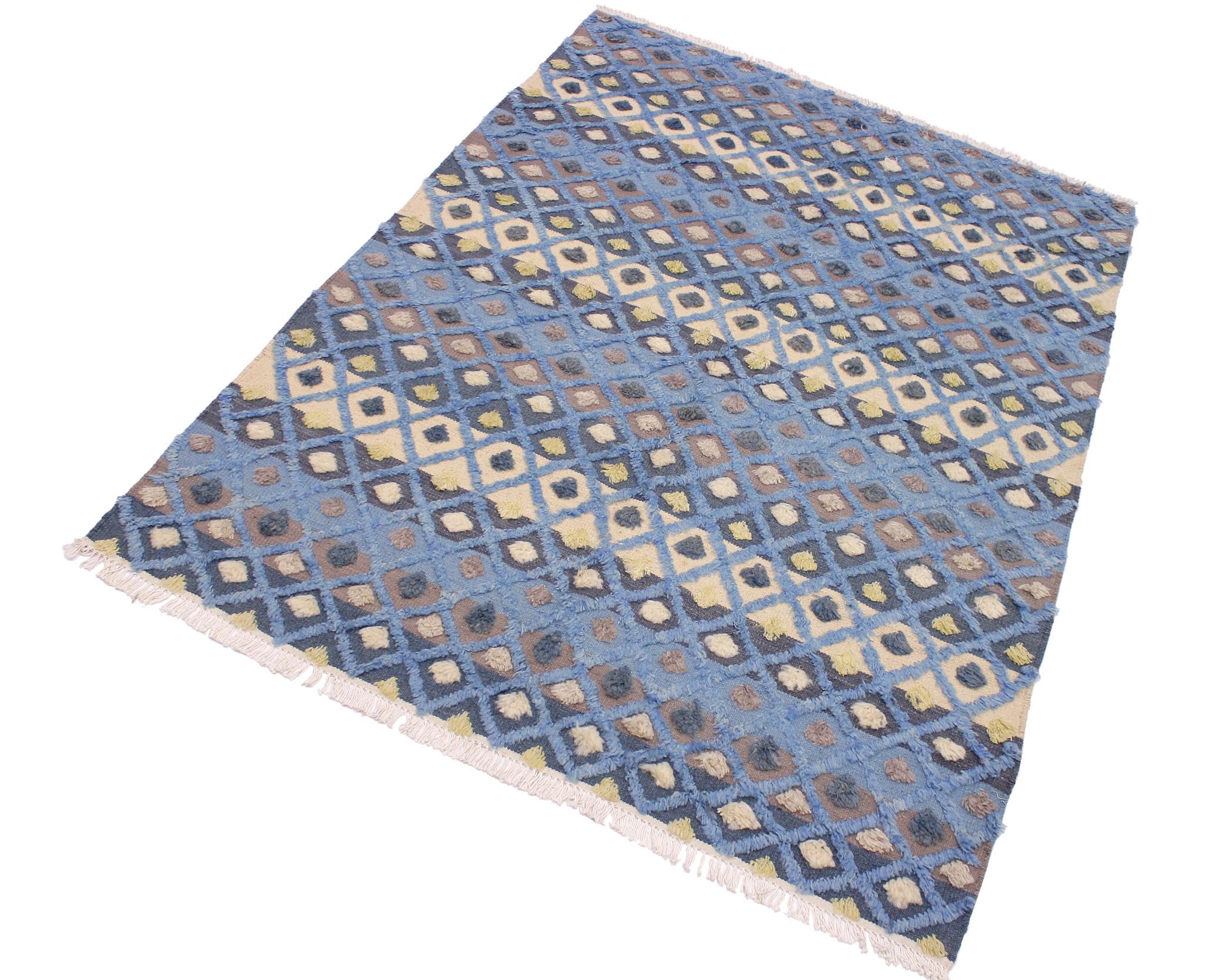handmade Geometric Moroccan Hi Lt. Blue Ivory Hand Knotted RECTANGLE 100% WOOL area rug 6' x 8'