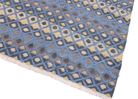 handmade Geometric Moroccan Hi Lt. Blue Ivory Hand Knotted RECTANGLE 100% WOOL area rug 6' x 8'