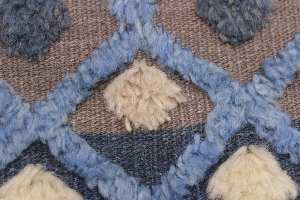 handmade Geometric Moroccan Hi Lt. Blue Ivory Hand Knotted RECTANGLE 100% WOOL area rug 6' x 8'