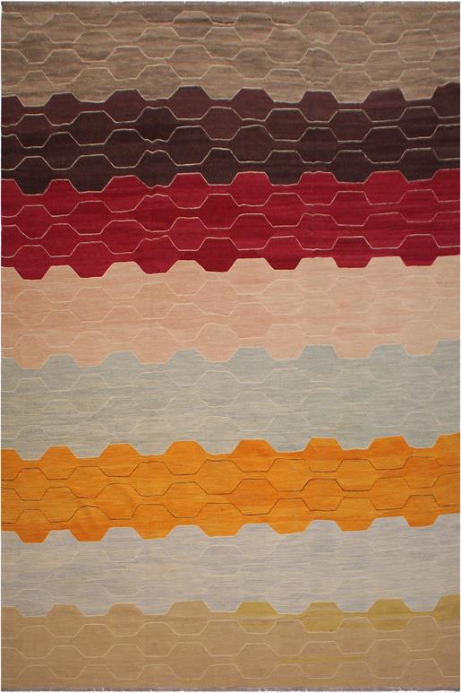 Flat Weave Kilim Antique Navaho Vintage handmade Modern Kilim Blue Tan Hand-Woven Rectangle 100% Wool Area Rug 10x14 