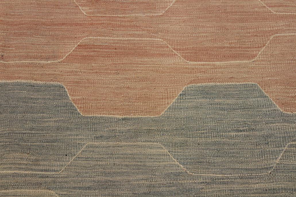 Flat Weave Kilim Antique Navaho Vintage handmade Modern Kilim Blue Tan Hand-Woven Rectangle 100% Wool Area Rug 10x14 