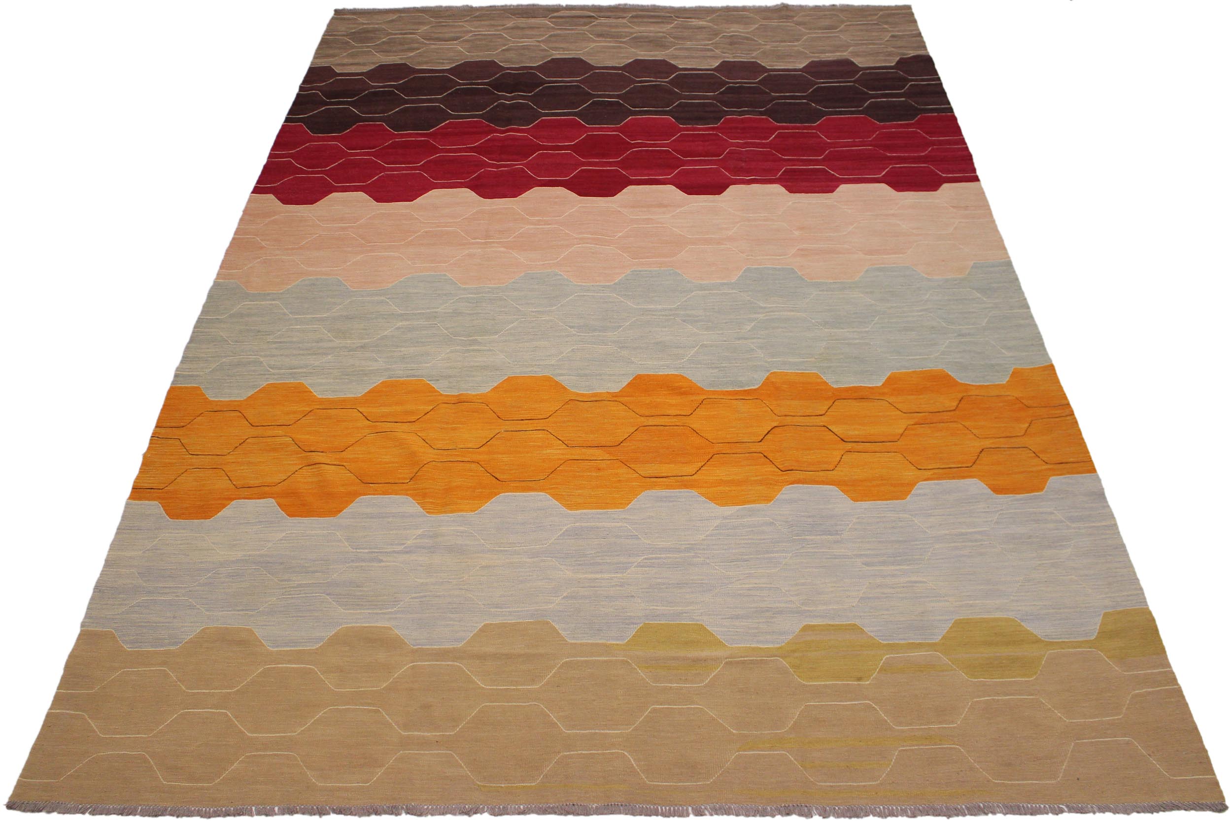 handmade Modern Kilim Blue Tan Hand-Woven RECTANGLE 100% WOOL area rug 10x14
