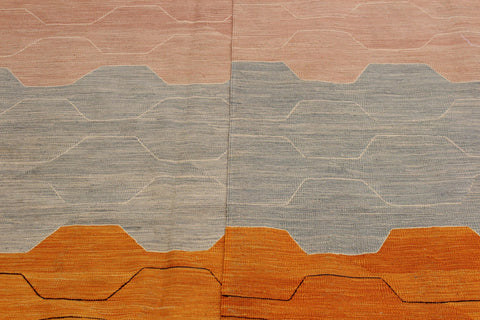 handmade Modern Kilim Blue Tan Hand-Woven RECTANGLE 100% WOOL area rug 10x14