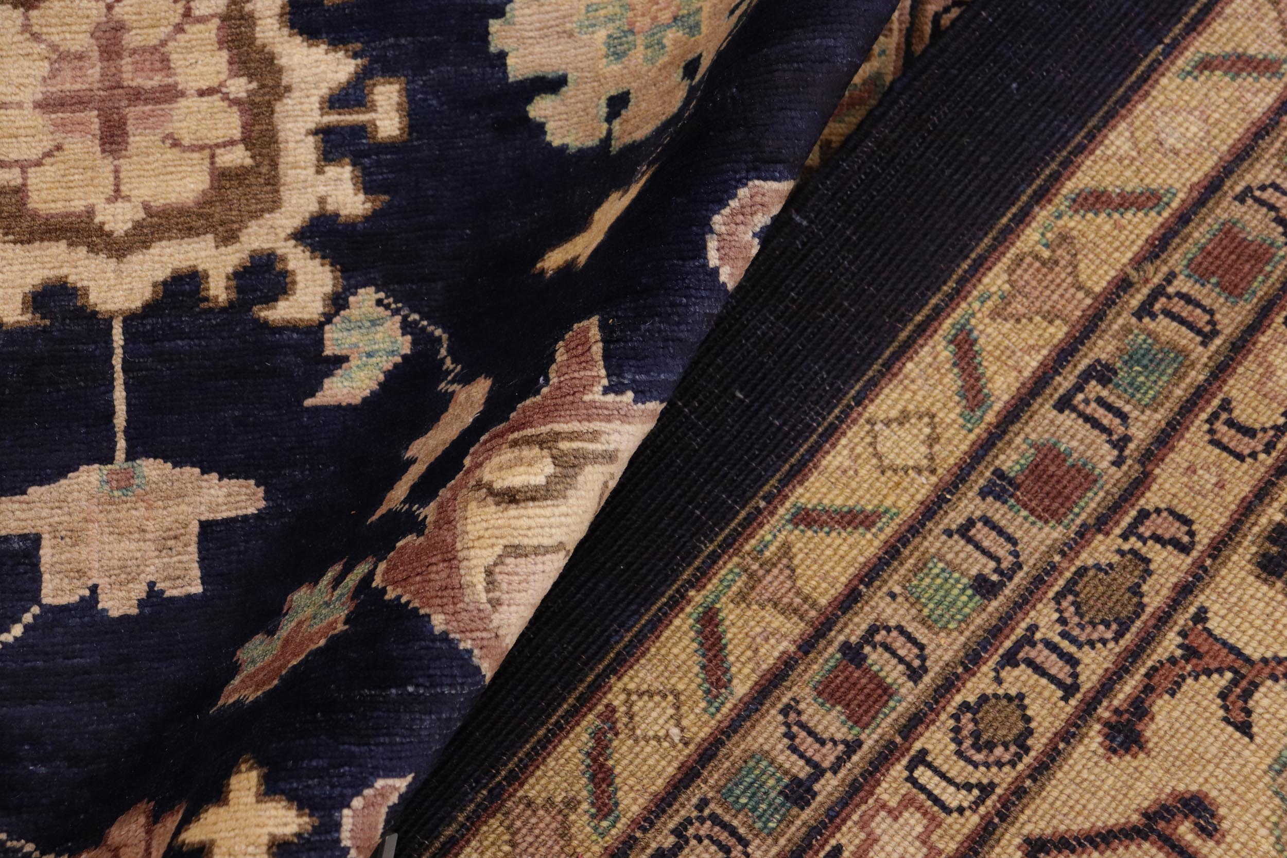 handmade Traditional Kafkaz Blue Beige Hand Knotted RECTANGLE 100% WOOL area rug 9x12
