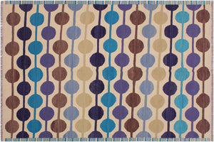 handmade Modern Kilim Beige Blue Hand-Woven RECTANGLE 100% WOOL area rug 6x8
