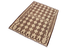 handmade Modern Kilim Beige Brown Hand-Woven RECTANGLE 100% WOOL area rug 6' x 8'