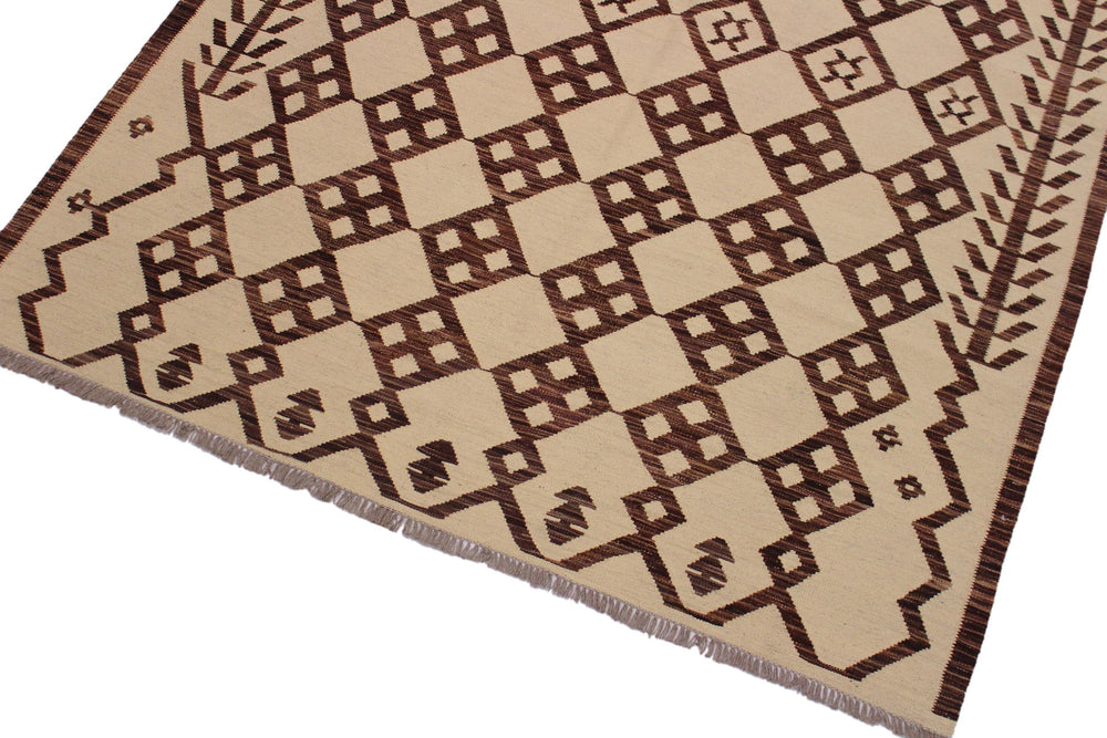 handmade Modern Kilim Beige Brown Hand-Woven RECTANGLE 100% WOOL area rug 6' x 8'