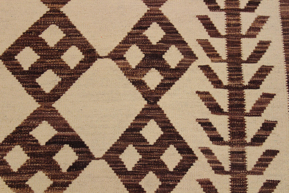 handmade Modern Kilim Beige Brown Hand-Woven RECTANGLE 100% WOOL area rug 6' x 8'