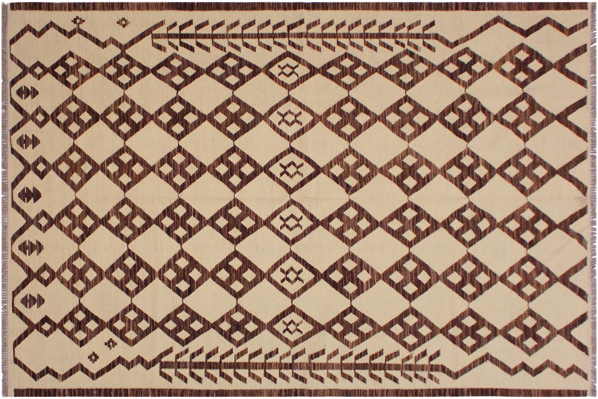 handmade Modern Kilim Beige Brown Hand-Woven RECTANGLE 100% WOOL area rug 6' x 8'