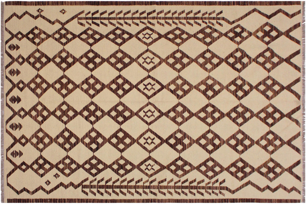 handmade Modern Kilim Beige Brown Hand-Woven RECTANGLE 100% WOOL area rug 6' x 8'