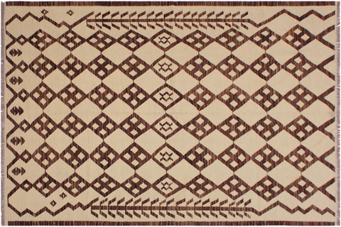 handmade Modern Kilim Beige Brown Hand-Woven RECTANGLE 100% WOOL area rug 6' x 8'