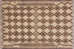handmade Modern Kilim Beige Brown Hand-Woven RECTANGLE 100% WOOL area rug 6' x 8'