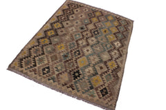 handmade Modern Kilim Tan Green Hand-Woven RECTANGLE 100% WOOL area rug 6' x 8'