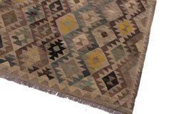 handmade Modern Kilim Tan Green Hand-Woven RECTANGLE 100% WOOL area rug 6' x 8'