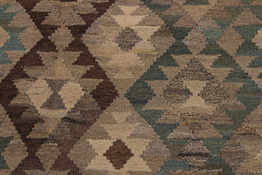 handmade Modern Kilim Tan Green Hand-Woven RECTANGLE 100% WOOL area rug 6' x 8'