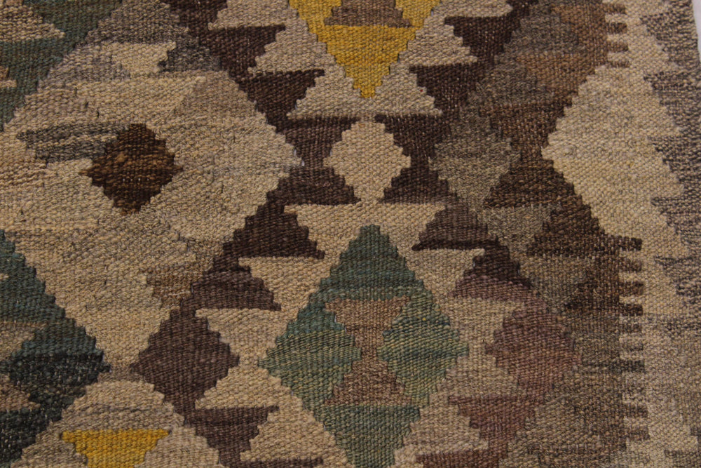 handmade Modern Kilim Tan Green Hand-Woven RECTANGLE 100% WOOL area rug 6' x 8'