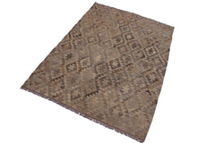 handmade Modern Kilim Tan Gray Hand-Woven RECTANGLE 100% WOOL area rug 6' x 8'